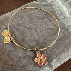 Alex & Ani rose gold bangle bracelet with flower